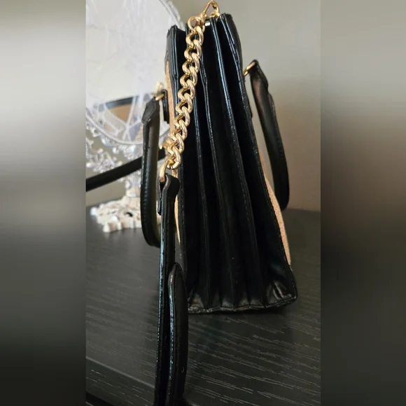 Victoria's Secret Structured Satchel Straw Tote Black Tan Women Crossbody NWOT - Picture 13 of 16